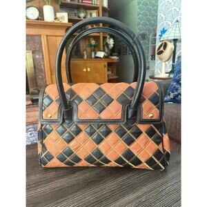 AmeriLeather Quilted Brown and Black Stitched Top Handle Bag